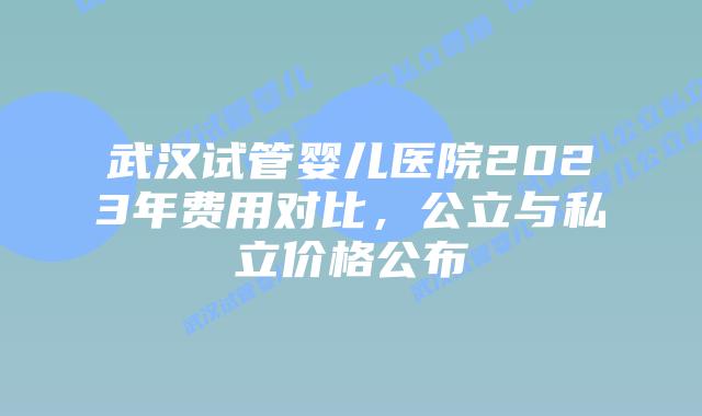 武汉试管婴儿医院2023年费用对比，公立与私立价格公布