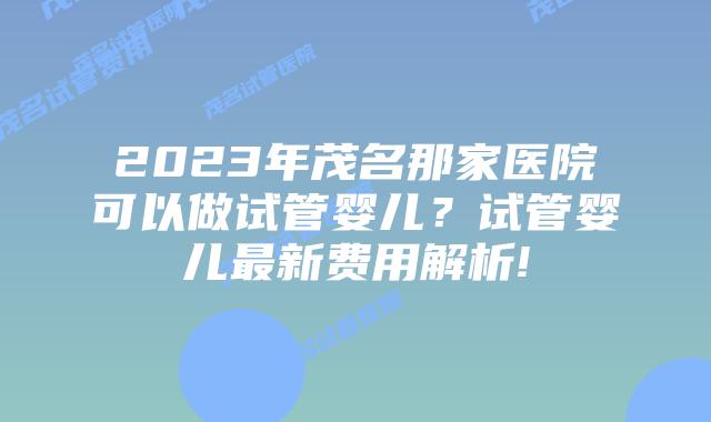2023年茂名那家医院可以做试管婴儿?试管婴儿最新费用解析!