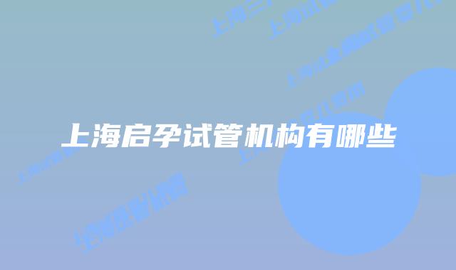 上海启孕试管机构有哪些