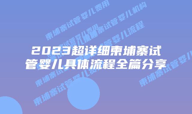 2023超详细柬埔寨试管婴儿具体流程全篇分享