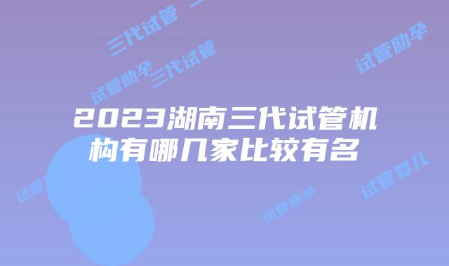 2023湖南三代试管机构有哪几家比较有名