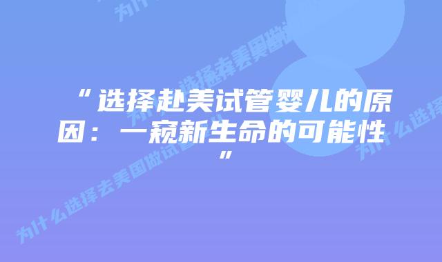 “选择赴美试管婴儿的原因：一窥新生命的可能性”