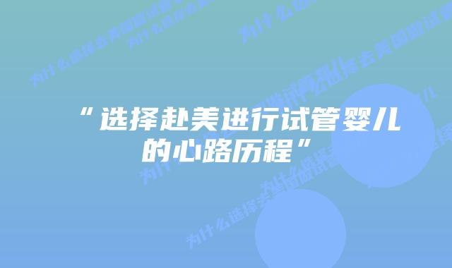 “选择赴美进行试管婴儿的心路历程”
