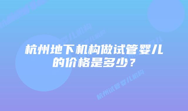 杭州地下机构做试管婴儿的价格是多少？