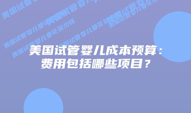 美国试管婴儿成本预算：费用包括哪些项目？