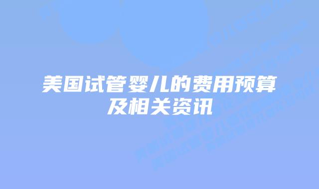 美国试管婴儿的费用预算及相关资讯