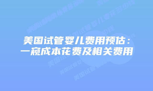 美国试管婴儿费用预估:一窥成本花费及相关费用
