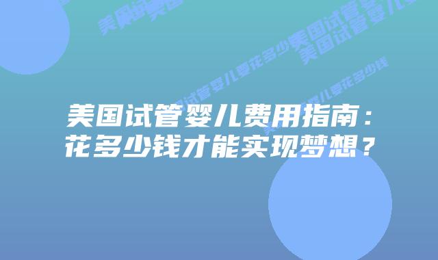 美国试管婴儿费用指南：花多少钱才能实现梦想？