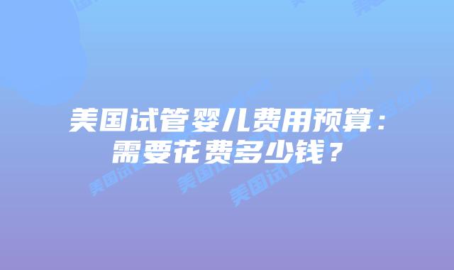 美国试管婴儿费用预算：需要花费多少钱？