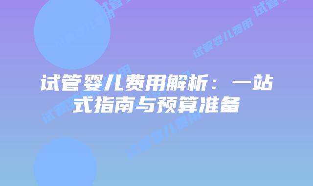 试管婴儿费用解析：一站式指南与预算准备