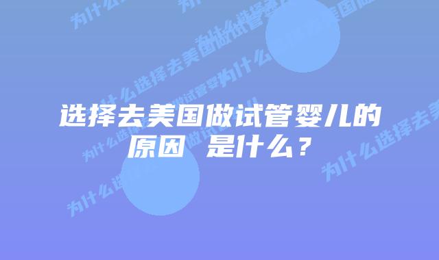 选择去美国做试管婴儿的原因 是什么？