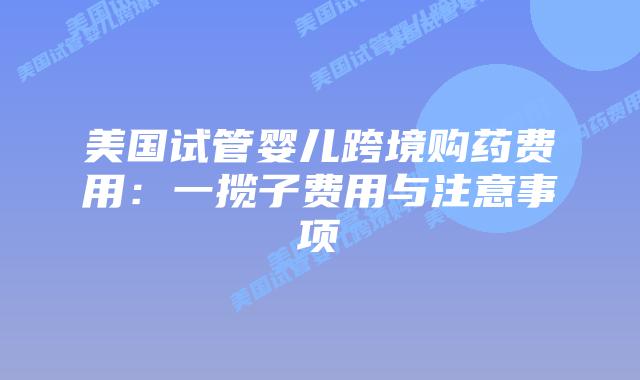美国试管婴儿跨境购药费用：一揽子费用与注意事项