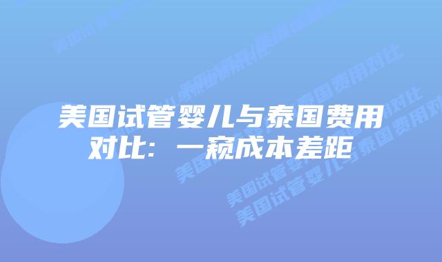 美国试管婴儿与泰国费用对比: 一窥成本差距