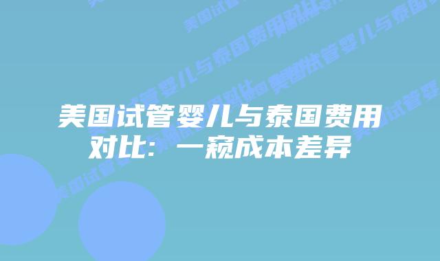 美国试管婴儿与泰国费用对比: 一窥成本差异