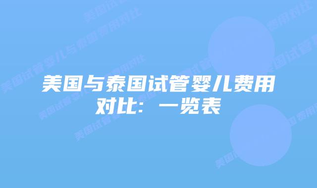 美国与泰国试管婴儿费用对比: 一览表