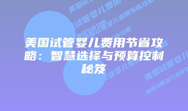 美国试管婴儿费用节省攻略：智慧选择与预算控制秘笈