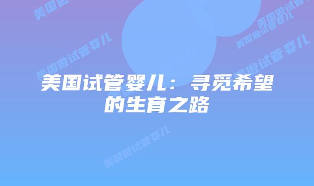 美国试管婴儿：寻觅希望的生育之路