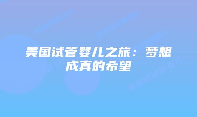 美国试管婴儿之旅：梦想成真的希望