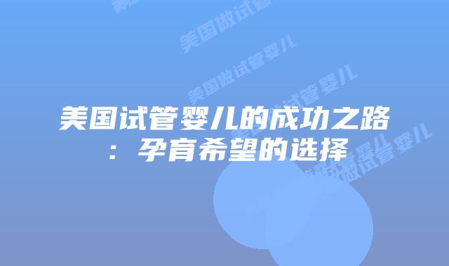 美国试管婴儿的成功之路：孕育希望的选择