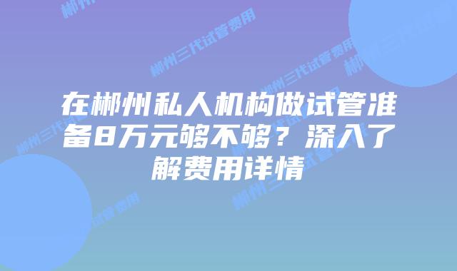 在郴州私人机构做试管准备8万元够不够？深入了解费用详情