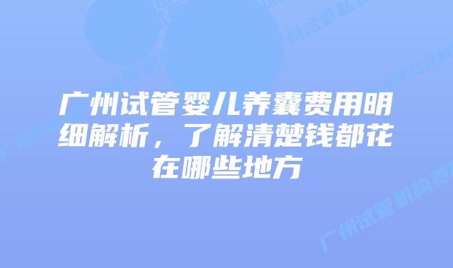 广州试管婴儿养囊费用明细解析,了解清楚钱都花在哪些地方