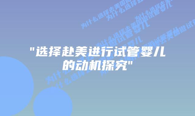 “选择赴美进行试管婴儿的动机探究”