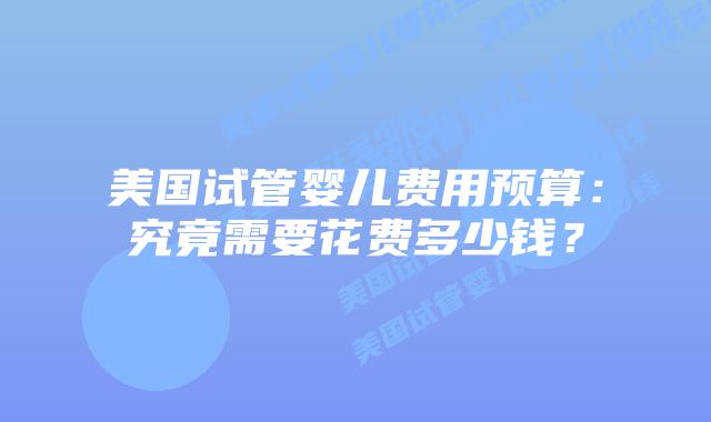 美国试管婴儿费用预算:究竟需要花费多少钱?