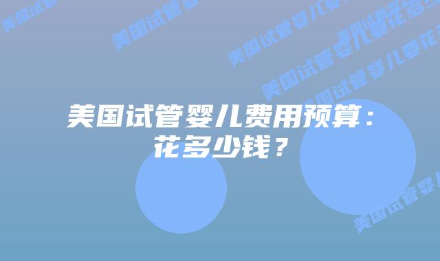 美国试管婴儿费用预算:花多少钱?