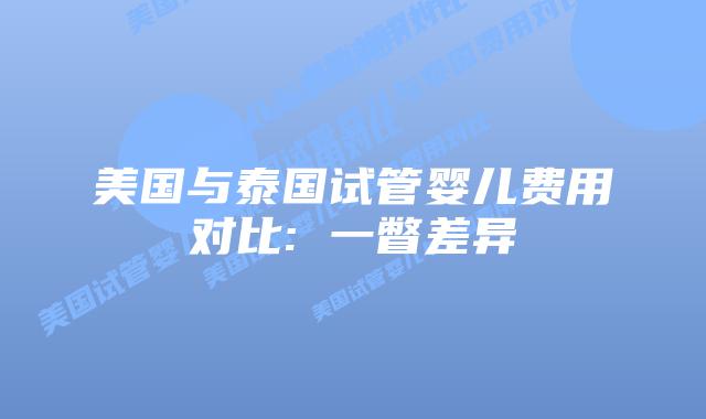 美国与泰国试管婴儿费用对比: 一瞥差异