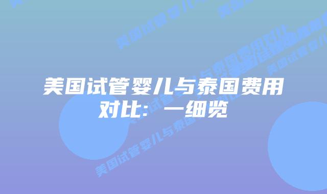 美国试管婴儿与泰国费用对比: 一细览