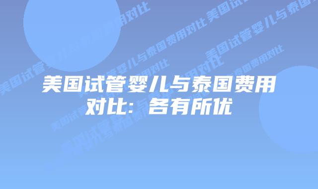 美国试管婴儿与泰国费用对比: 各有所优