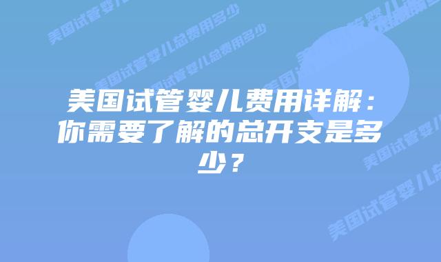 美国试管婴儿费用详解：你需要了解的总开支是多少？