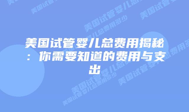 美国试管婴儿总费用揭秘：你需要知道的费用与支出