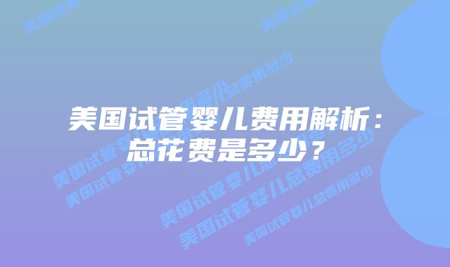 美国试管婴儿费用解析:总花费是多少?