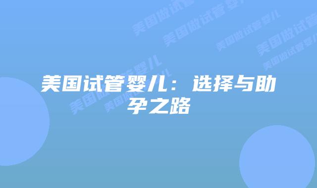 美国试管婴儿：选择与助孕之路
