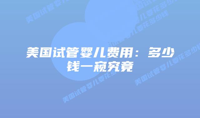美国试管婴儿费用：多少钱一窥究竟