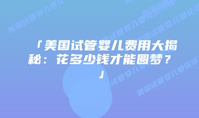 「美国试管婴儿费用大揭秘：花多少钱才能圆梦？」