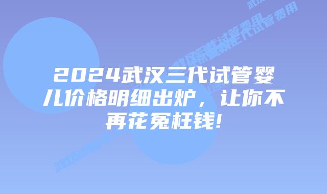 2024武汉三代试管婴儿价格明细出炉，让你不再花冤枉钱!