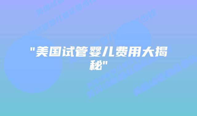 “美国试管婴儿费用大揭秘”