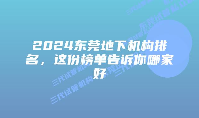 2024东莞地下机构排名，这份榜单告诉你哪家好