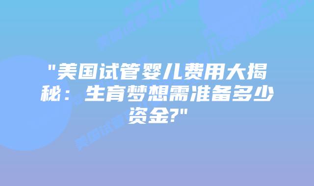 “美国试管婴儿费用大揭秘：生育梦想需准备多少资金?”