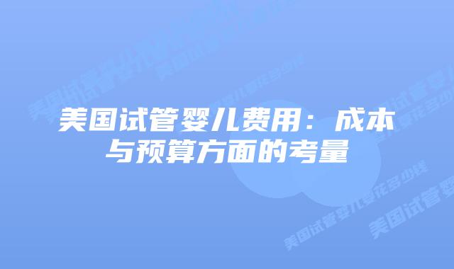 美国试管婴儿费用:成本与预算方面的考量