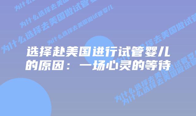 选择赴美国进行试管婴儿的原因：一场心灵的等待
