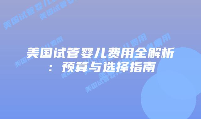 美国试管婴儿费用全解析：预算与选择指南