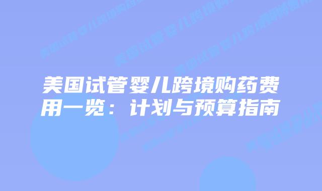美国试管婴儿跨境购药费用一览:计划与预算指南