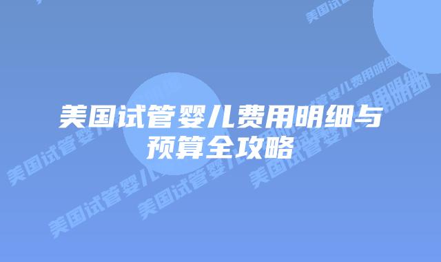 美国试管婴儿费用明细与预算全攻略