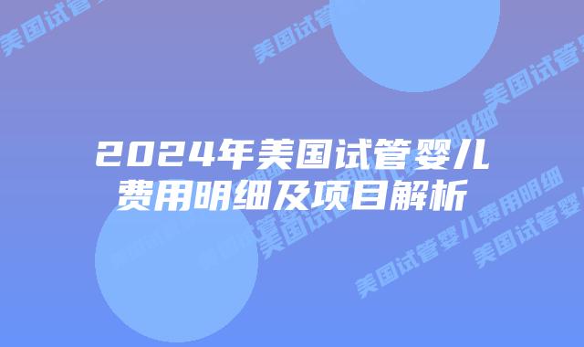 2024年美国试管婴儿费用明细及项目解析