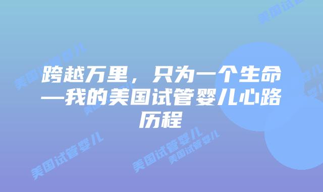 跨越万里,只为一个生命—我的美国试管婴儿心路历程