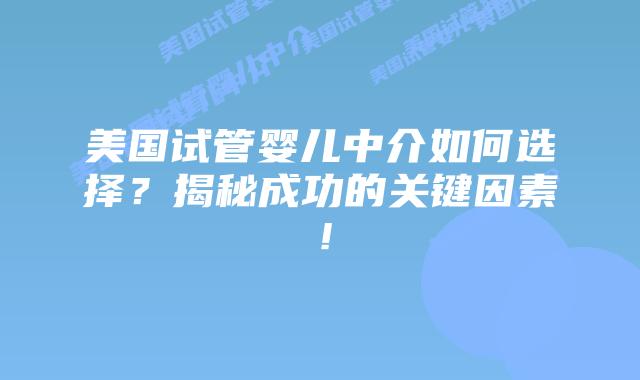 美国试管婴儿中介如何选择?揭秘成功的关键因素!