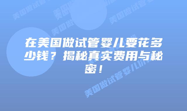 在美国做试管婴儿要花多少钱？揭秘真实费用与秘密！